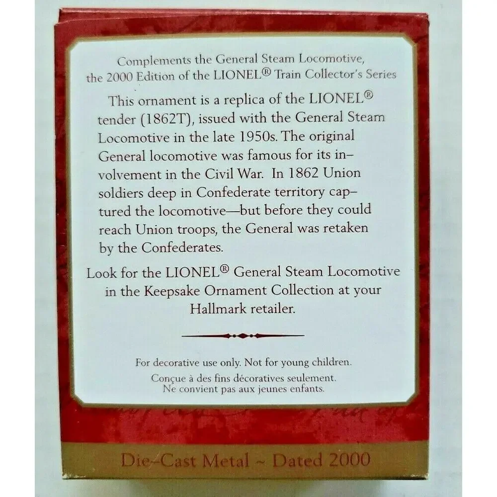 2000‎ Hallmark LIONEL Trains General Steam Locomotive & The Tender NOS U5